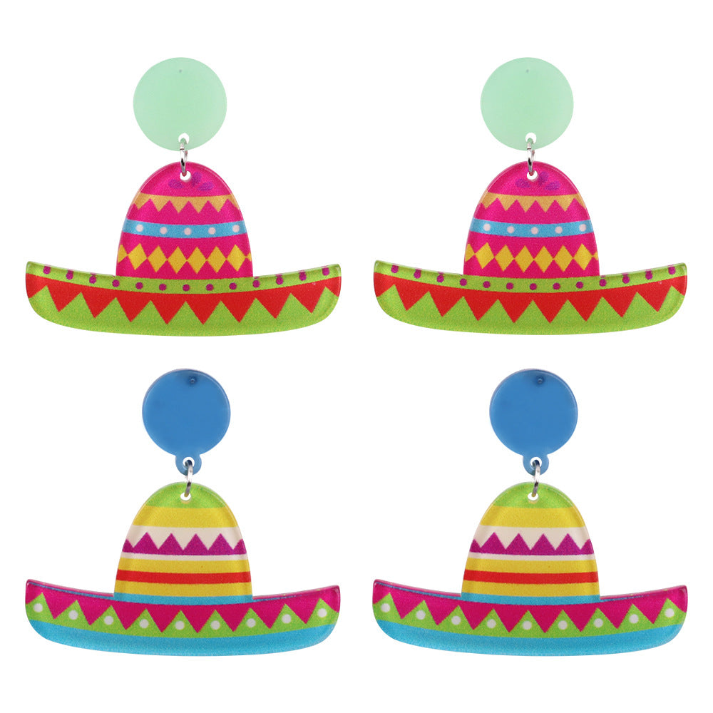 Wholesale Mexican Sombrero Rainbow Color Acrylic Earrings